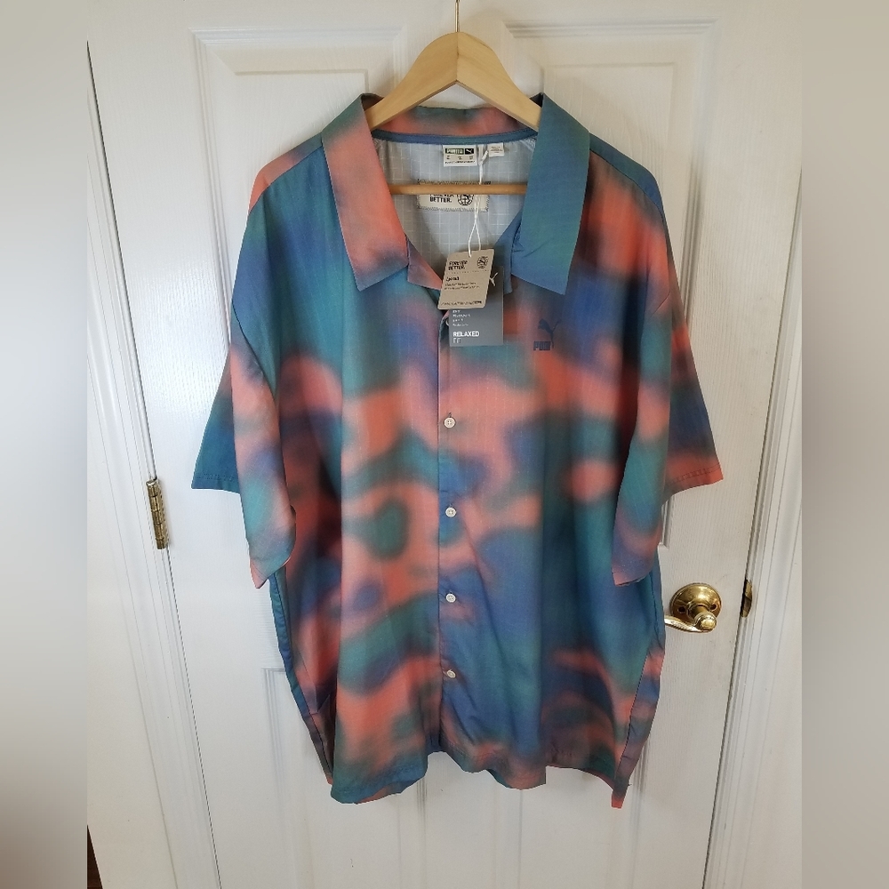 NWT Puma Classics ReEscape Lyocell Short Sleeve Print Shirt Size XXL Relaxed Fit